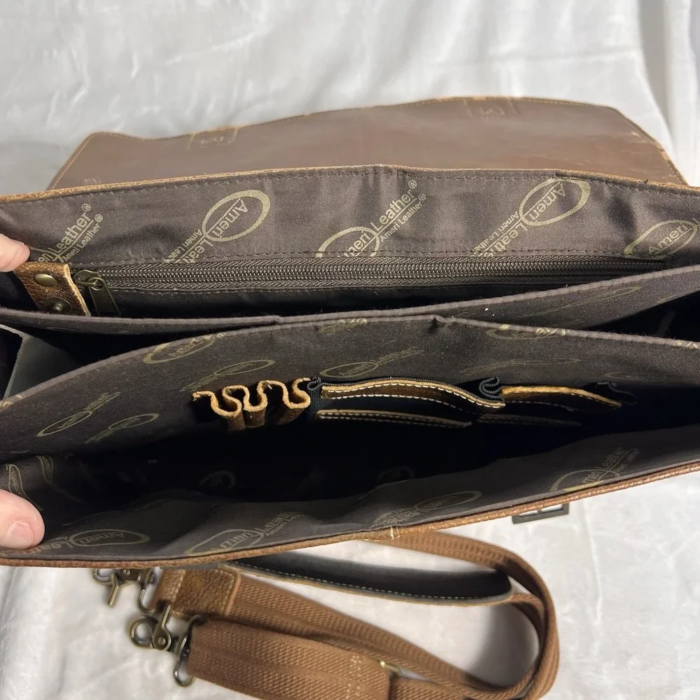 AmeriLeather Classical Leather Organizer Briefcase Bag Travel Business Strap